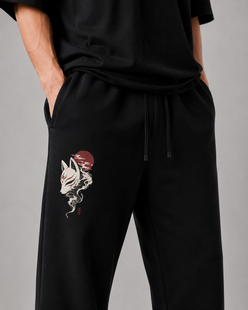Kitsune Shadow — Japanese Fox Graphic Sweatpants