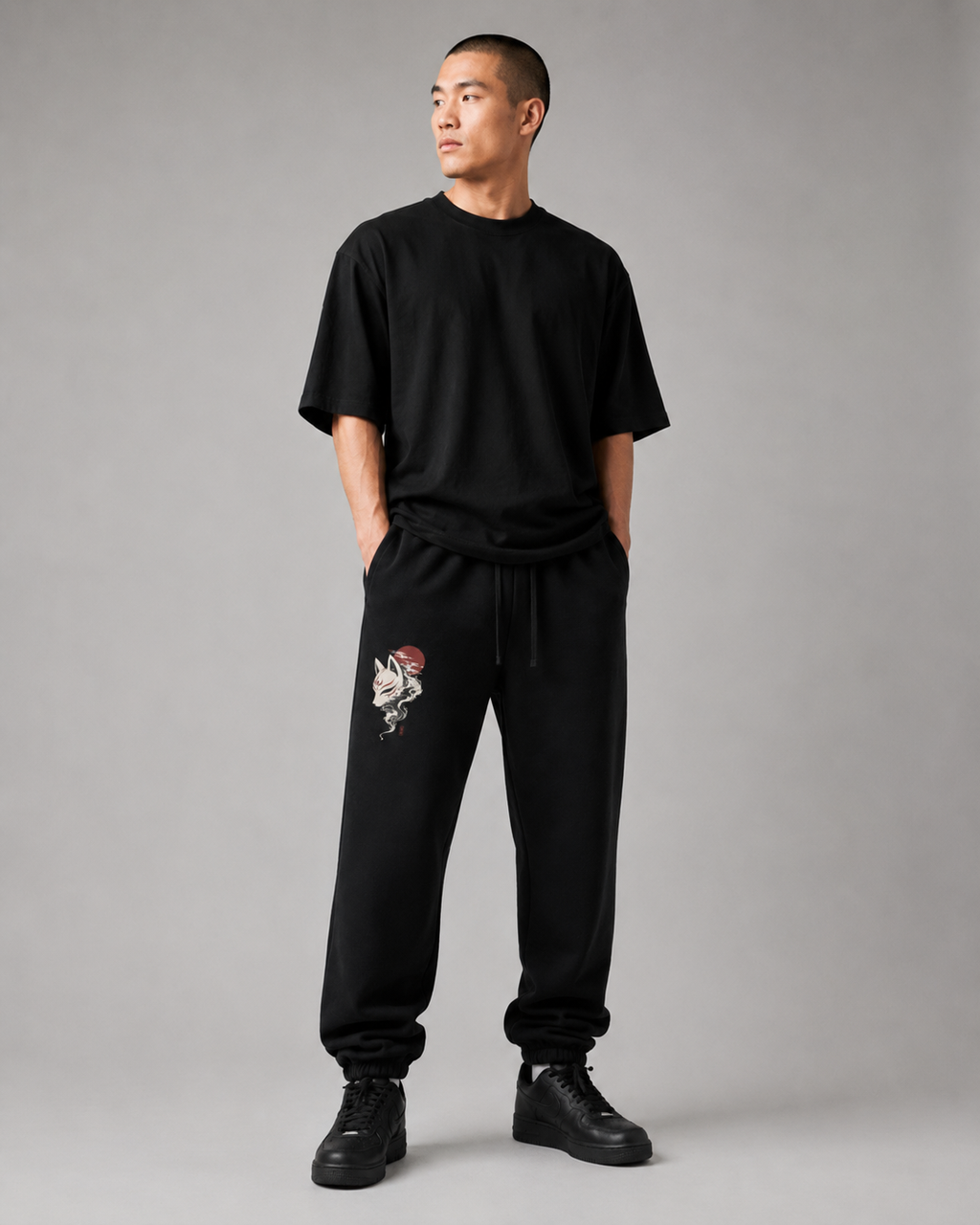 Kitsune Shadow — Japanese Fox Graphic Sweatpants