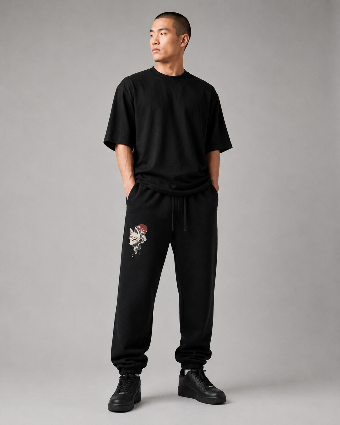 Kitsune Shadow — Japanese Fox Graphic Sweatpants