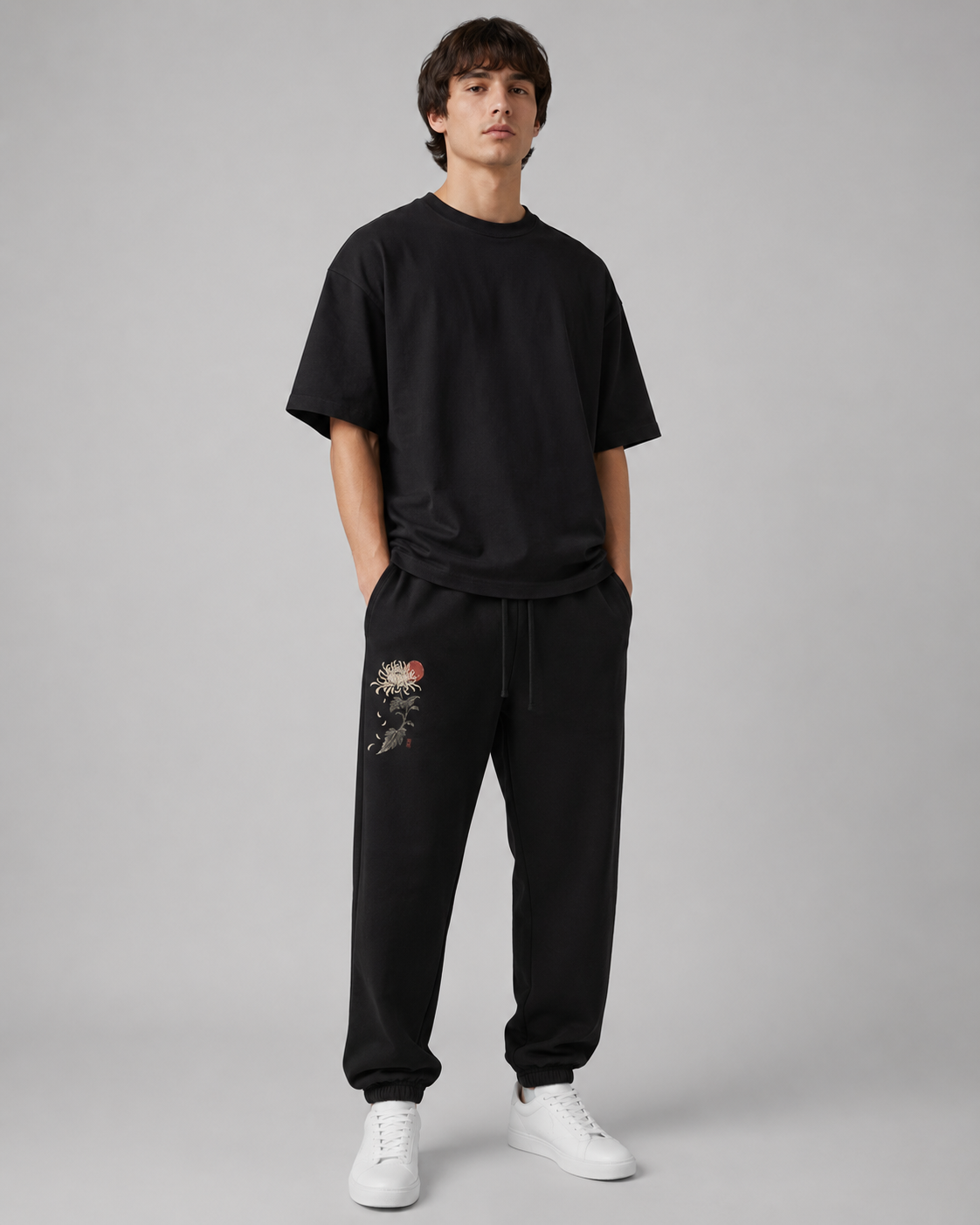 Silent Bloom — Japanese Floral Graphic Sweatpants