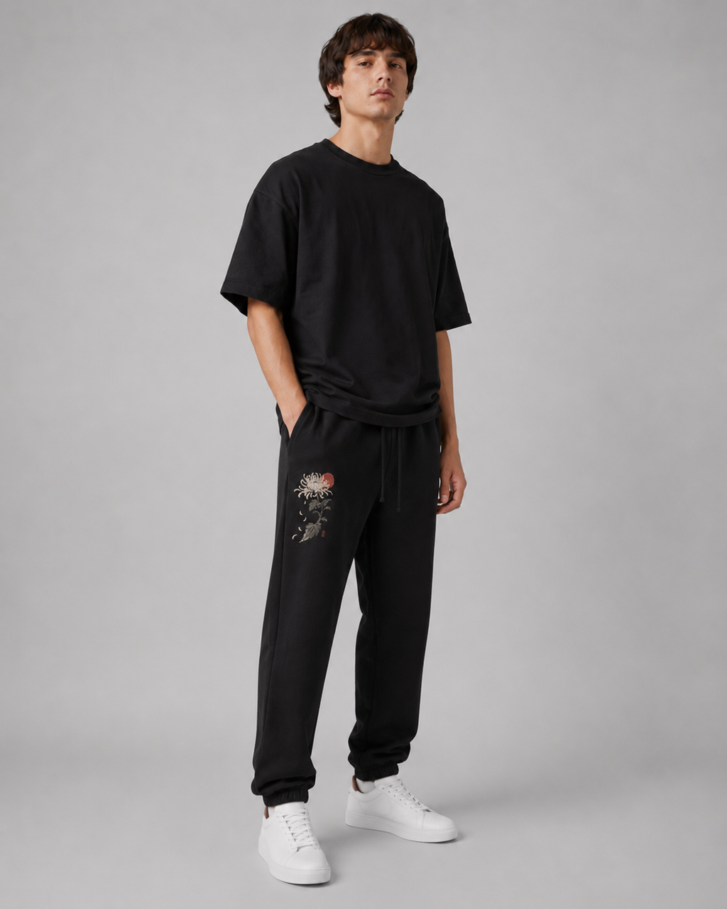 Silent Bloom — Japanese Floral Graphic Sweatpants