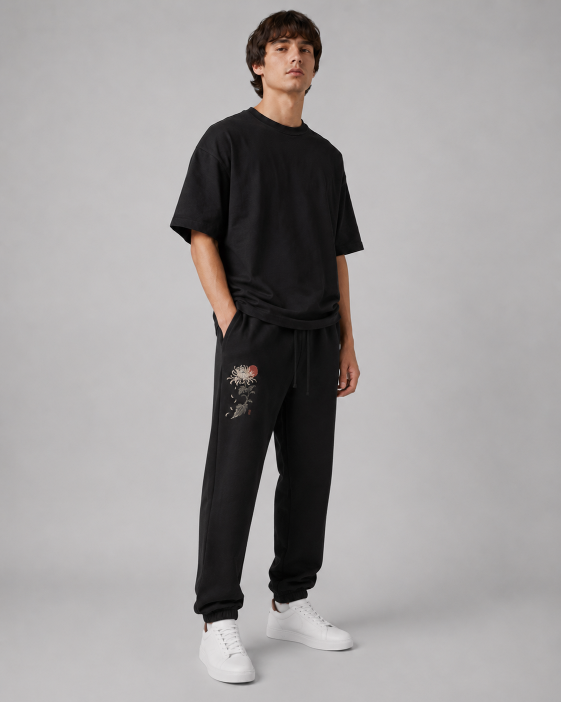 Silent Bloom — Japanese Floral Graphic Sweatpants