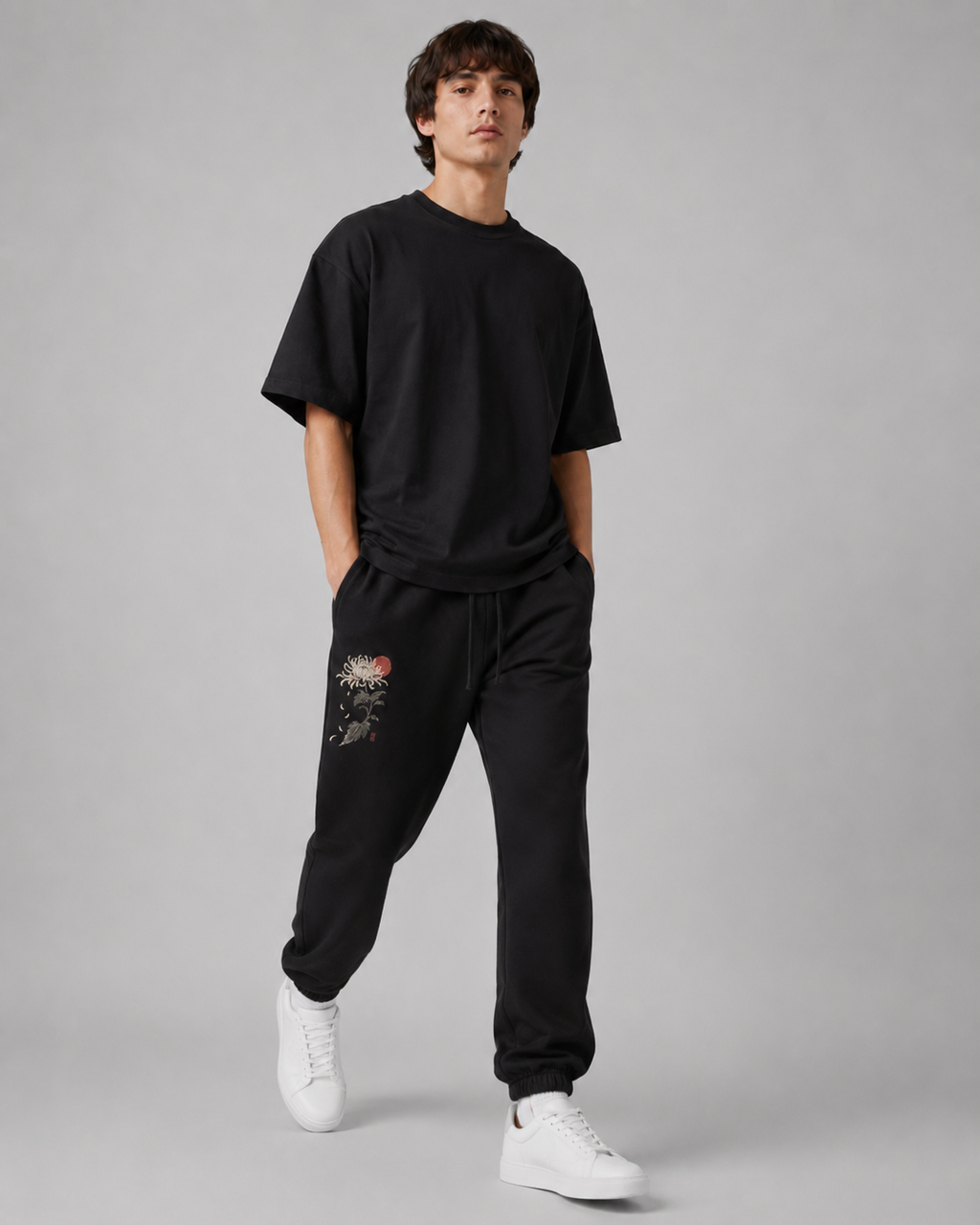 Silent Bloom — Japanese Floral Graphic Sweatpants
