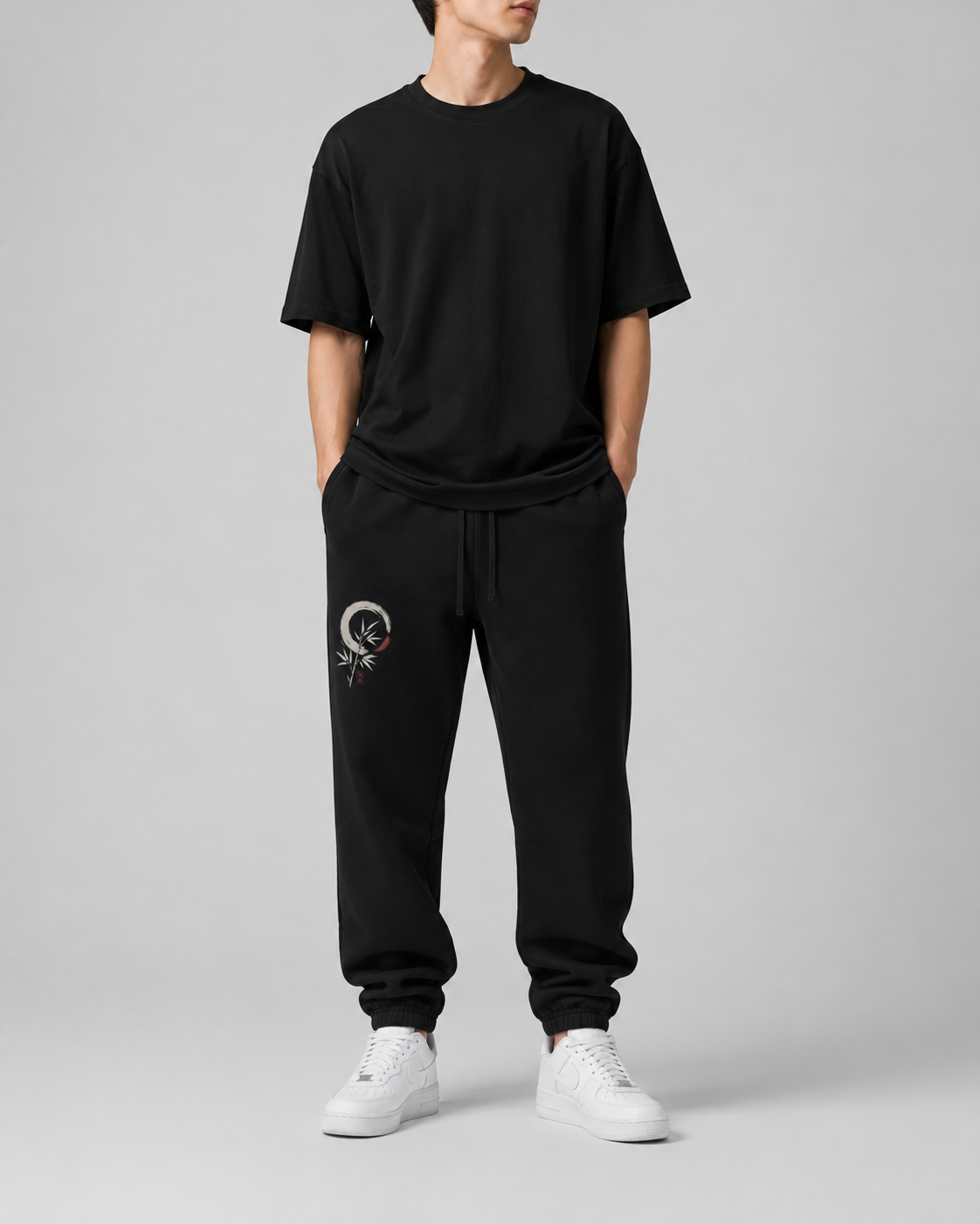 Moon Bloom floral leg graphic sweatpants detail