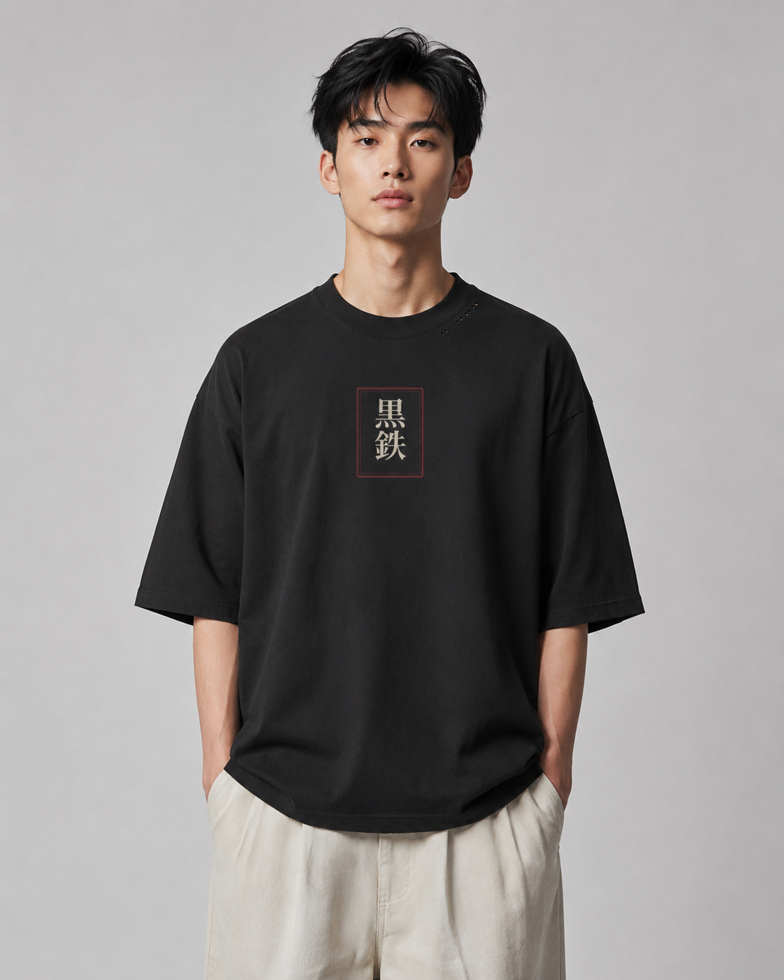 KUROGANE Above All oversized Mount Fuji and torii streetwear tee shown on a model