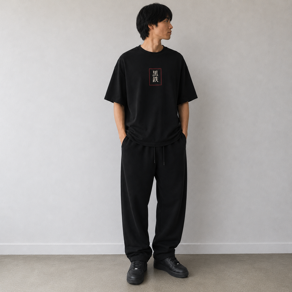 KUROGANE CHAOS Strength heavyweight black graphic tee