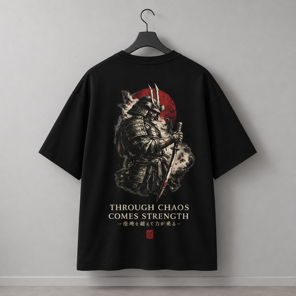 CHAOS Strength black Japanese streetwear t-shirt by KUROGANE