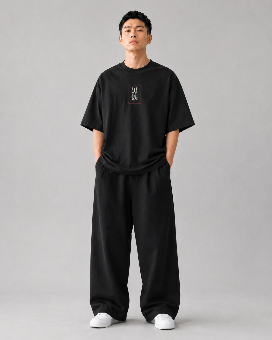 KUROGANE Crimson Torii oversized torii gate graphic tee shown on a model