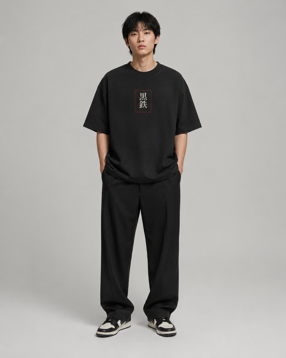KUROGANE Fuji Riverveil oversized Japanese mountain graphic tee shown on a model