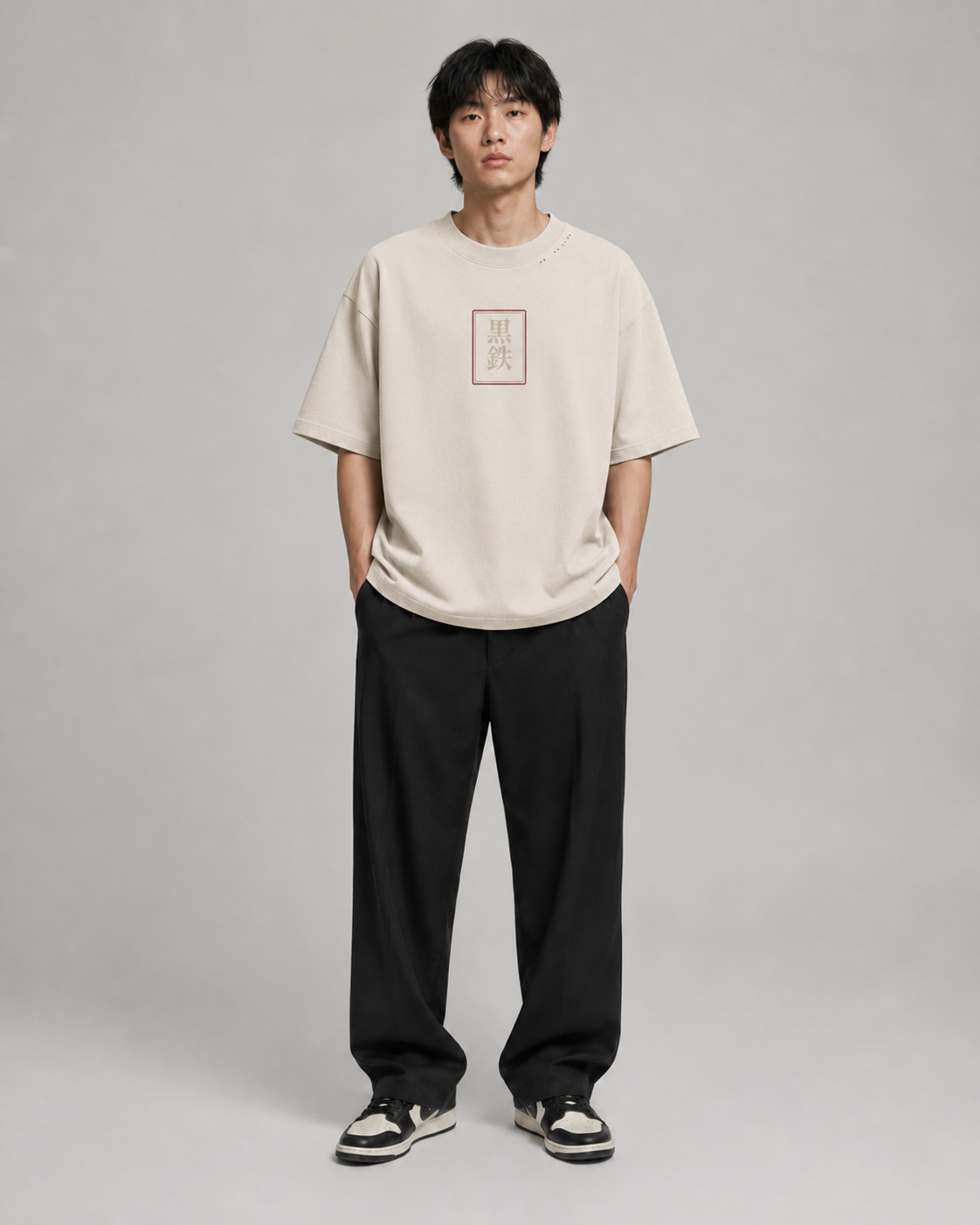KUROGANE Fuji Riverveil Mount Fuji and river graphic T-shirt shown on a model