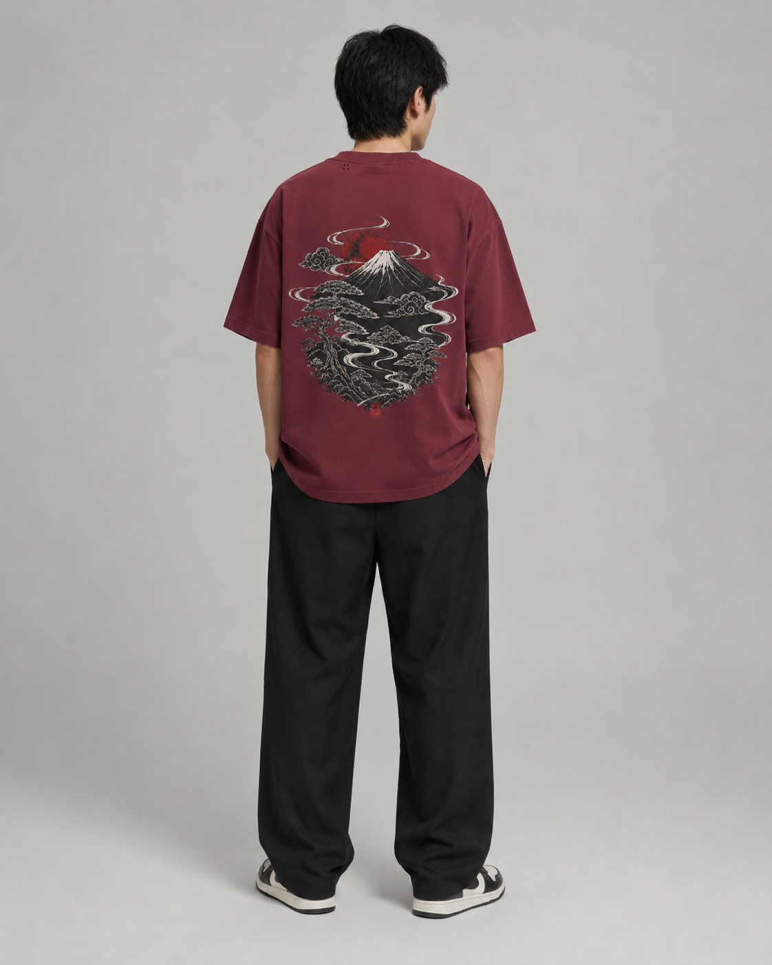 Model view of the KUROGANE Fuji Riverveil Japanese river landscape oversized tee