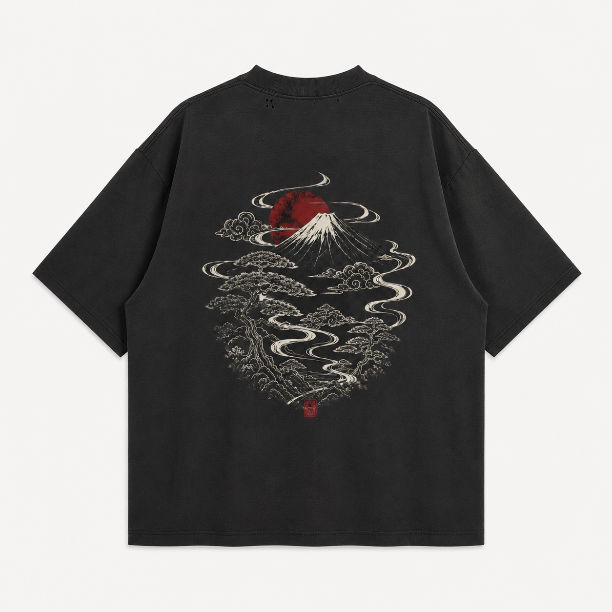 KUROGANE Fuji Riverveil heavyweight oversized T-shirt product mockup with Mount Fuji and river artwork