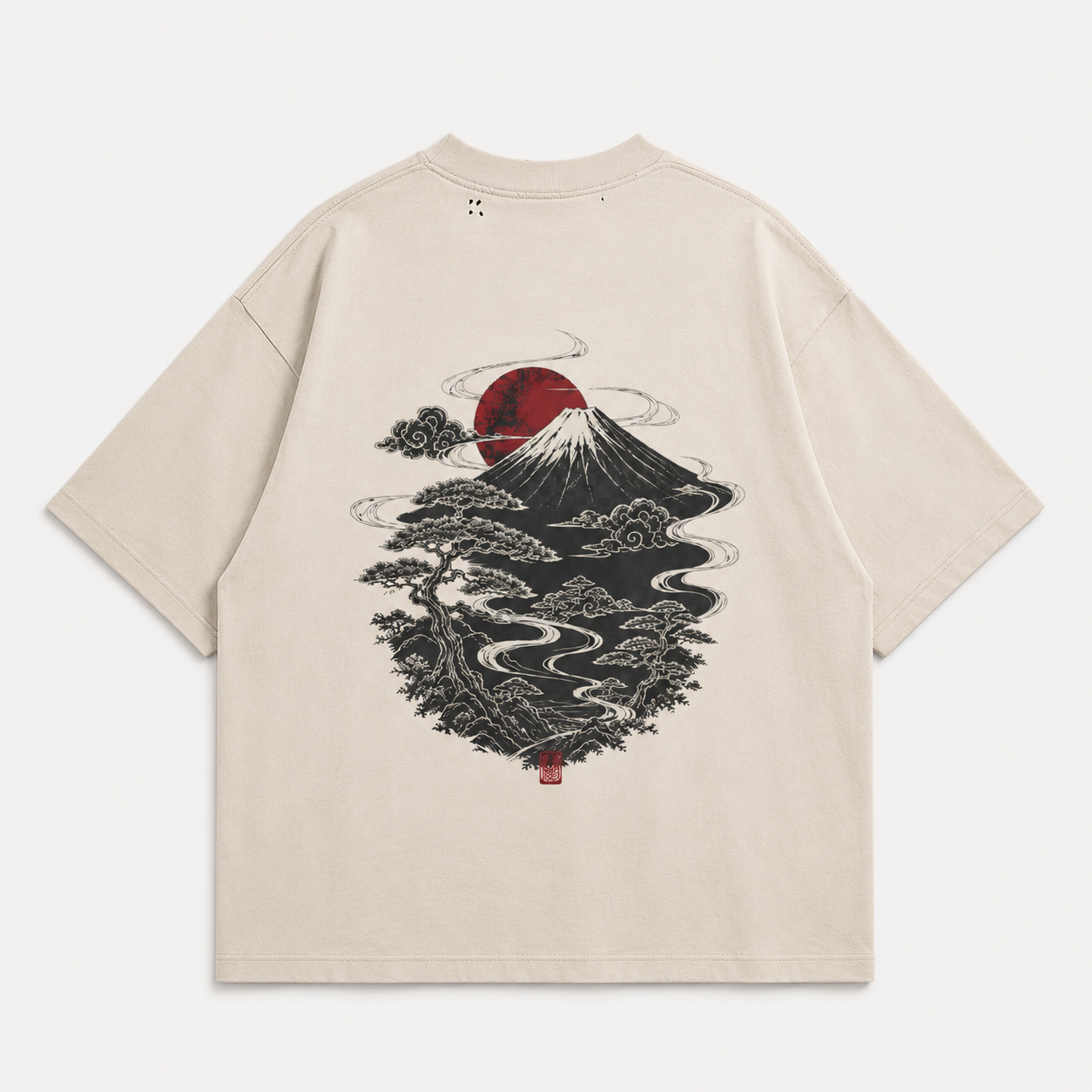 Product view of the KUROGANE Fuji Riverveil Japanese mountain oversized T-shirt