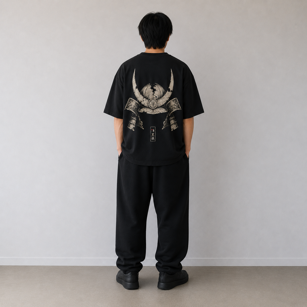 Black oversized KUROGANE t-shirt with HELMET Ruin graphic