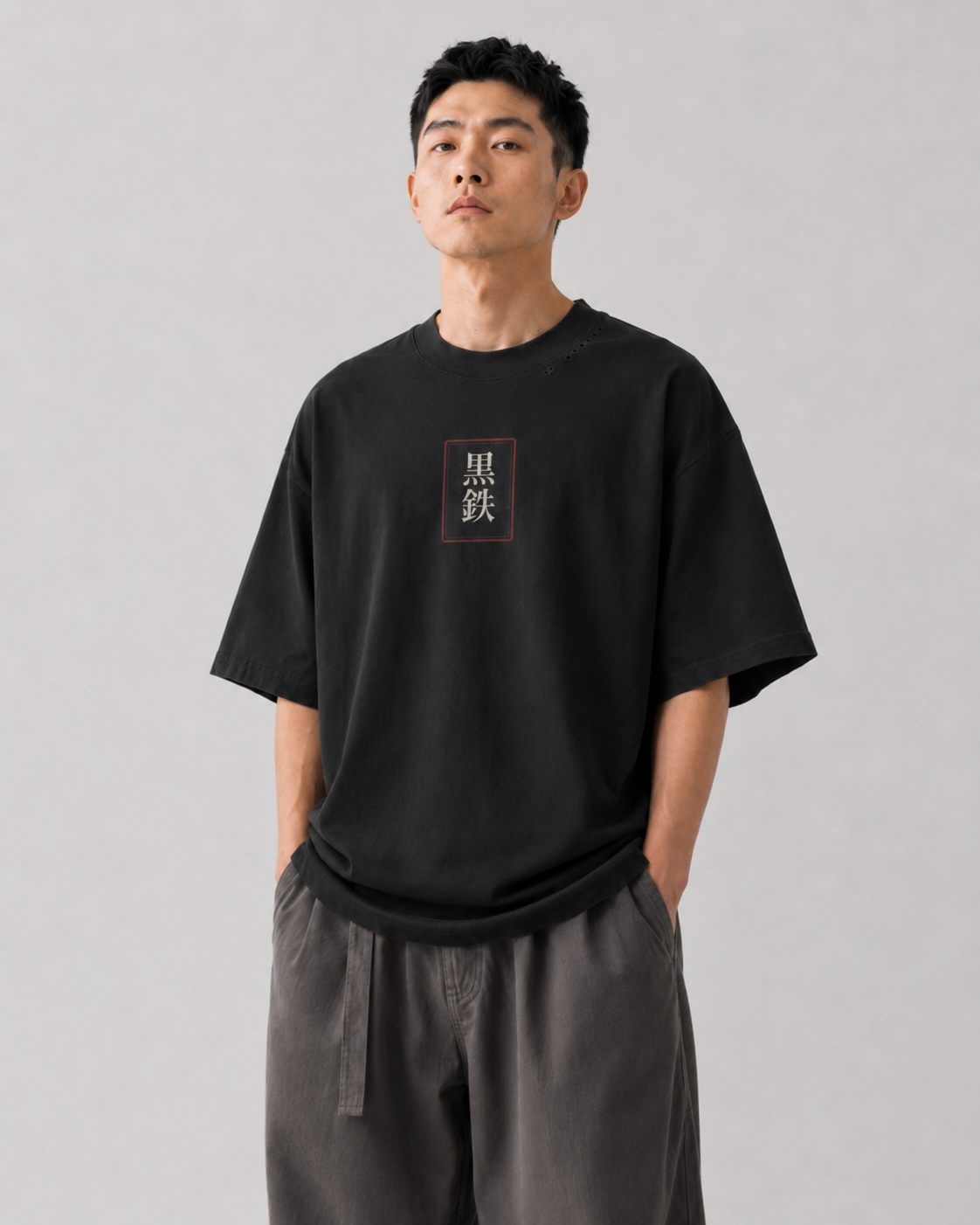 KUROGANE Kitsune Veil heavyweight oversized Japanese kitsune tee model view