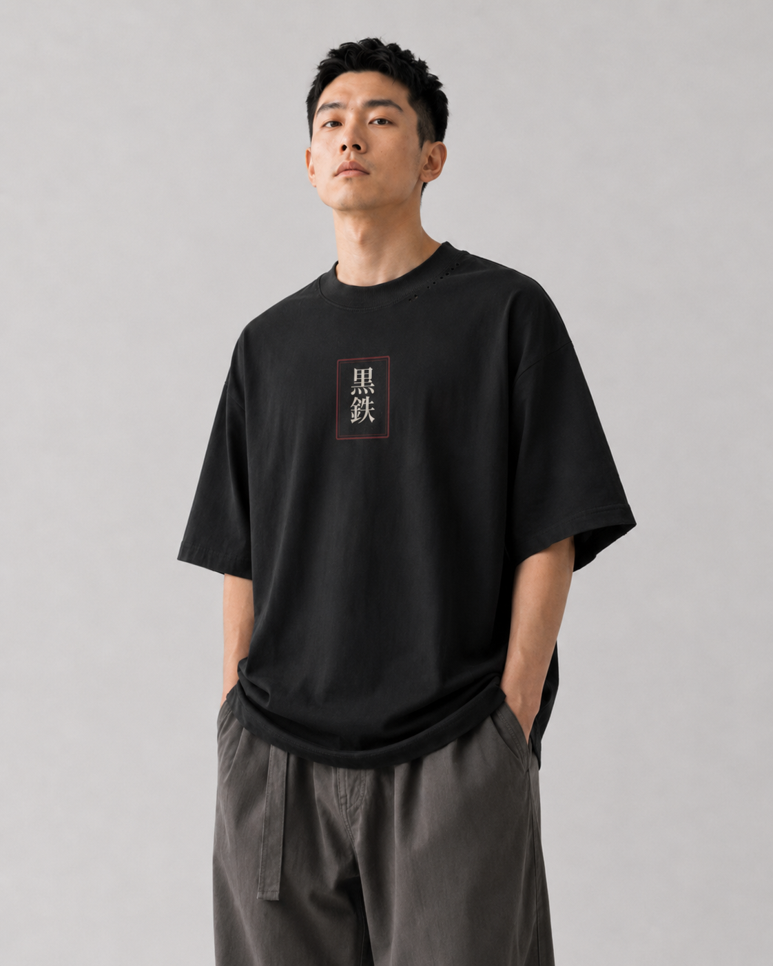 KUROGANE Koi Ascendant Japanese koi graphic tee shown on a model