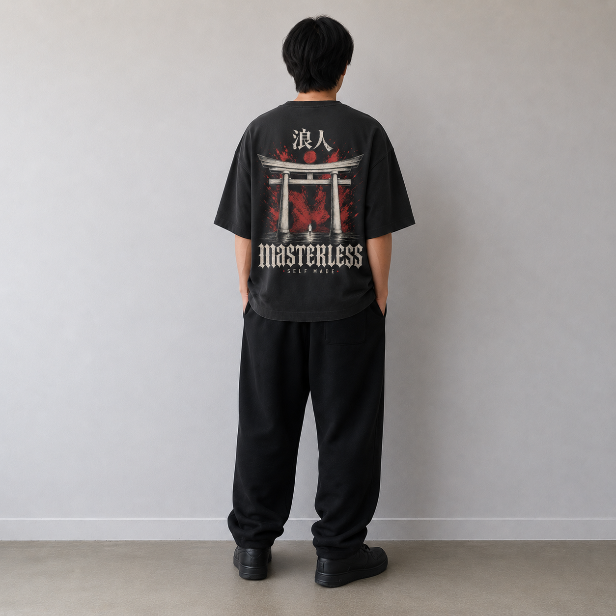 MASTERLESS Gate KUROGANE t-shirt styled in dark streetwear setting