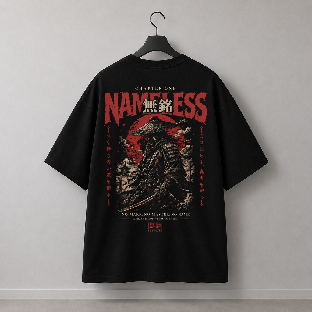 NAMELESS Samurai black Japanese streetwear t-shirt by KUROGANE