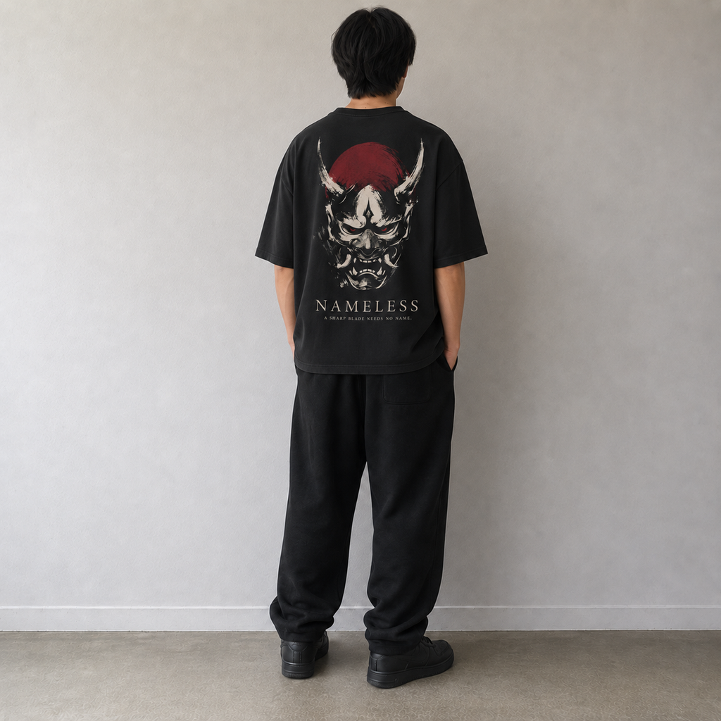 NAMELESS KUROGANE t-shirt styled in dark streetwear setting