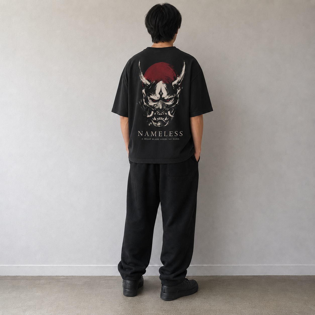 NAMELESS KUROGANE t-shirt styled in dark streetwear setting