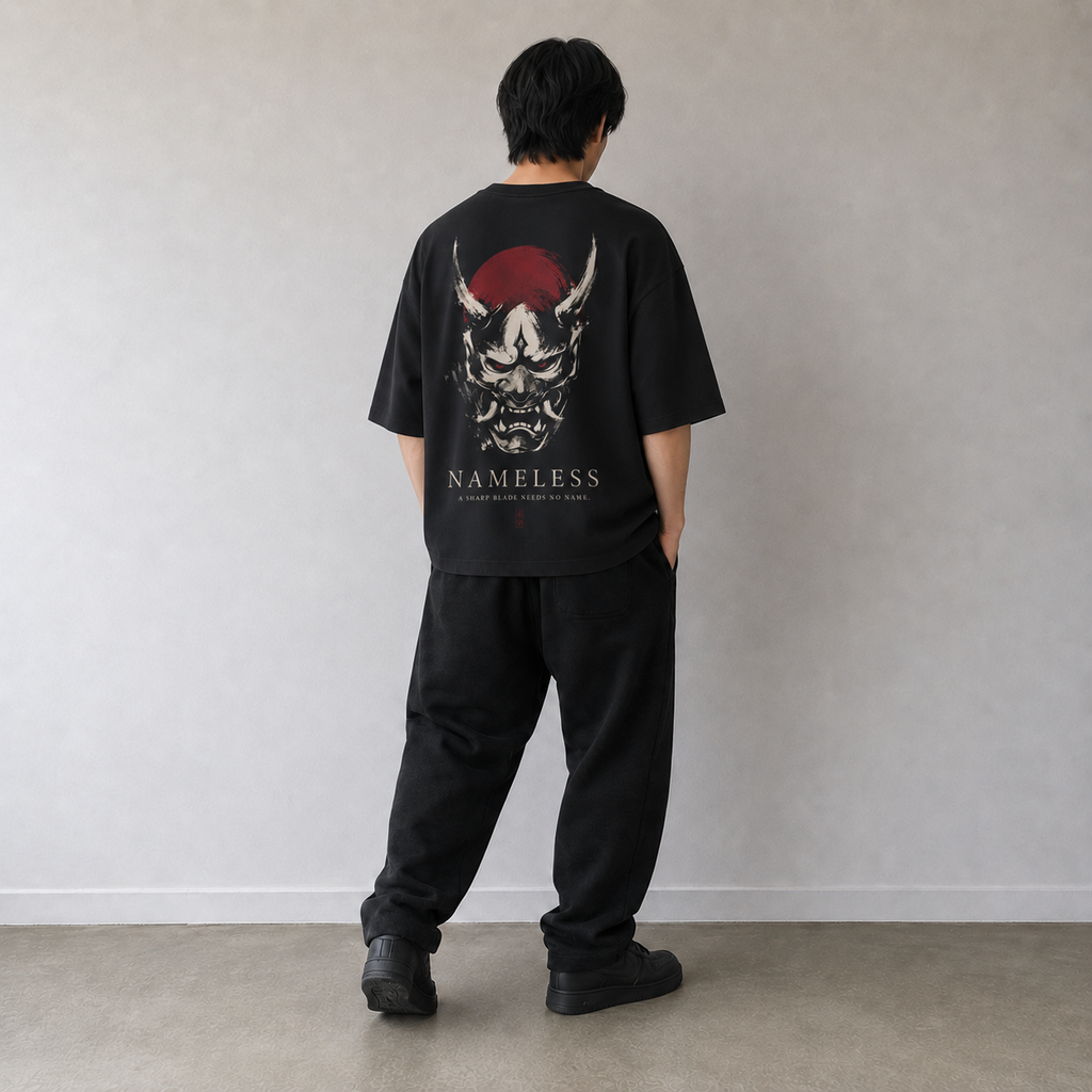 NAMELESS black graphic tee lifestyle image by KUROGANE