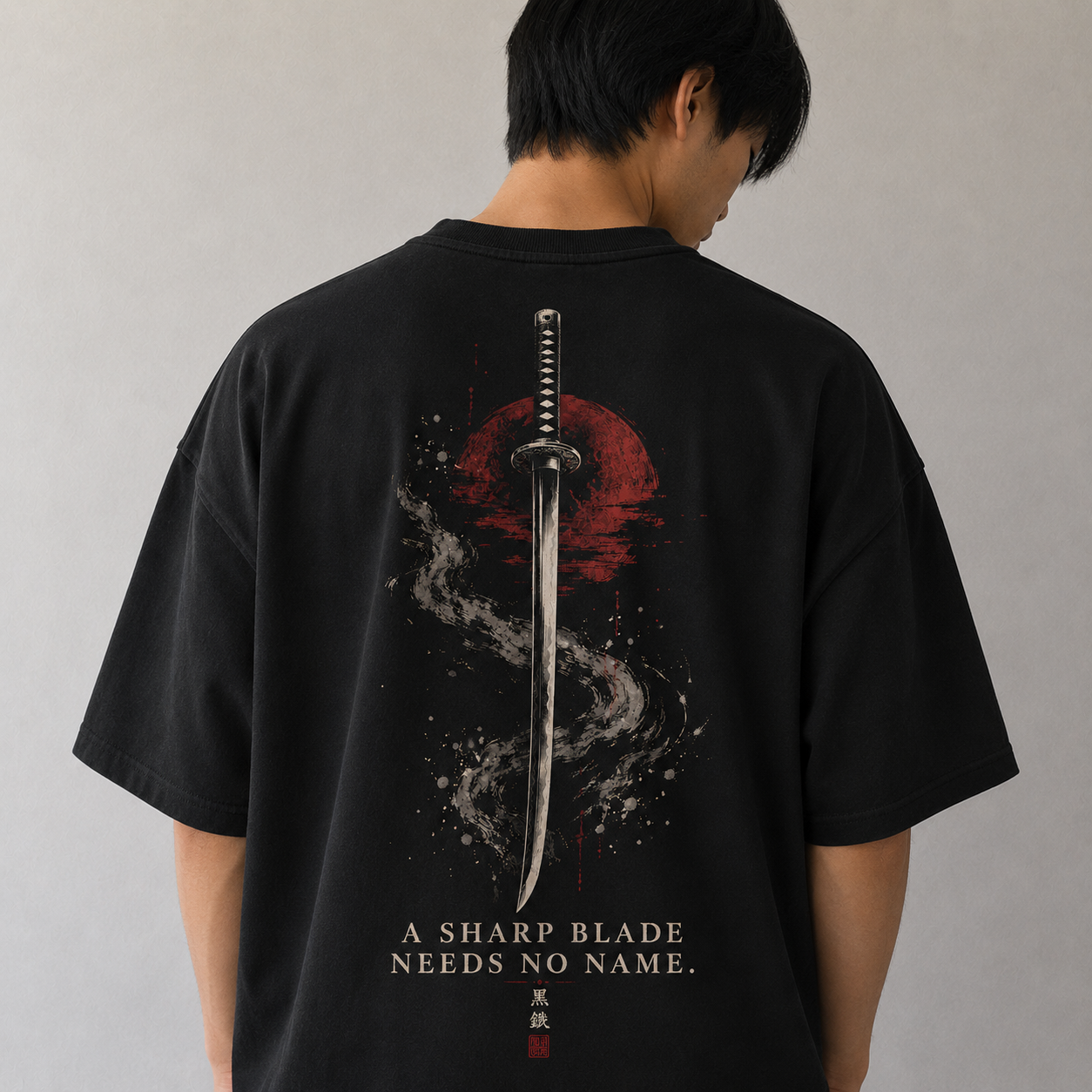 Black oversized KUROGANE t-shirt with NO NAME Blade graphic