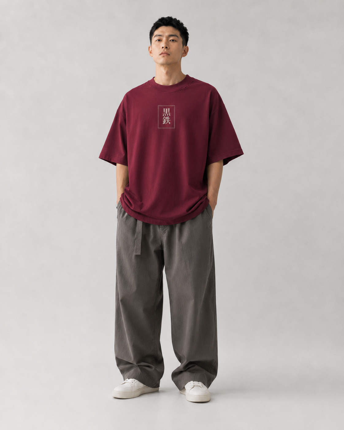 KUROGANE Shattered Oni oversized Japanese streetwear tee worn by a model