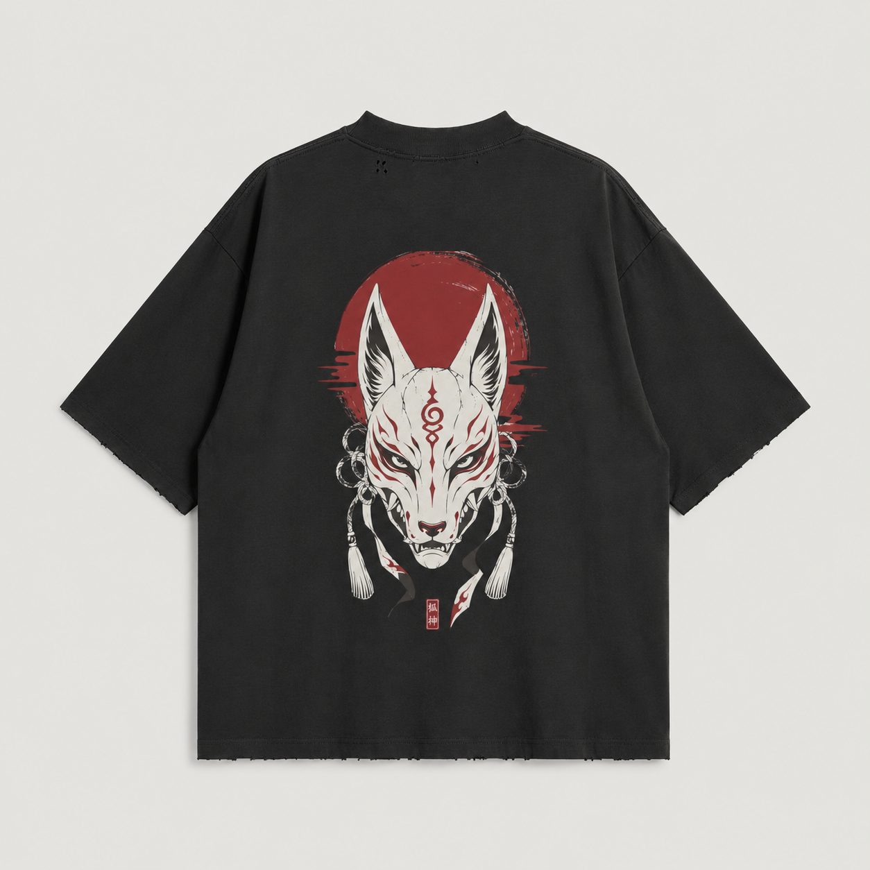 KUROGANE Shattered Oni heavyweight oversized T-shirt product mockup with fractured oni mask artwork