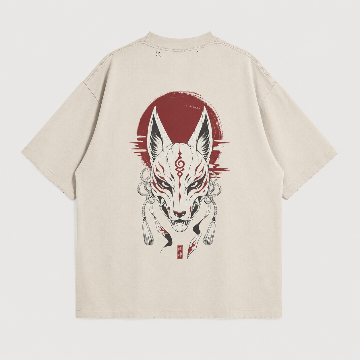 Product view of the KUROGANE Shattered Oni Japanese mask oversized T-shirt