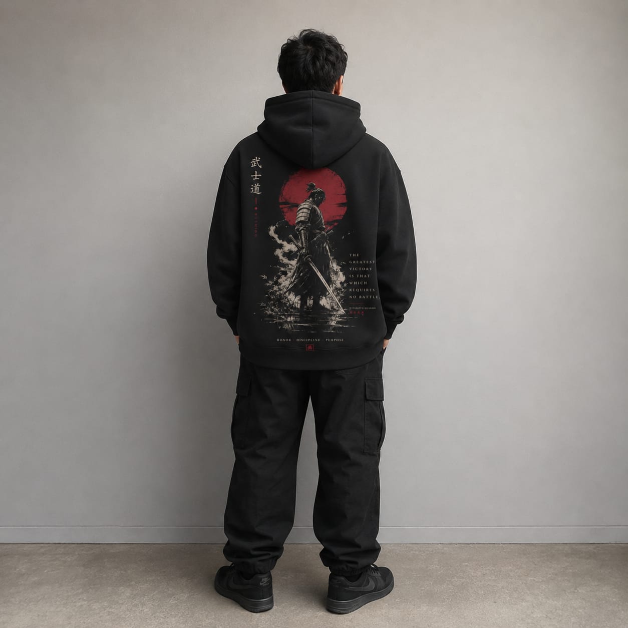 Black KUROGANE oversized hoodie with VICTORIOUS graphic
