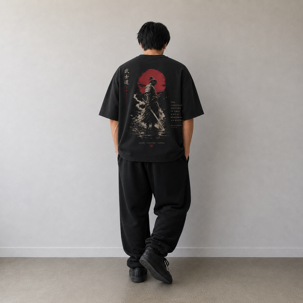 VICTORIOUS KUROGANE t-shirt flat lay in black