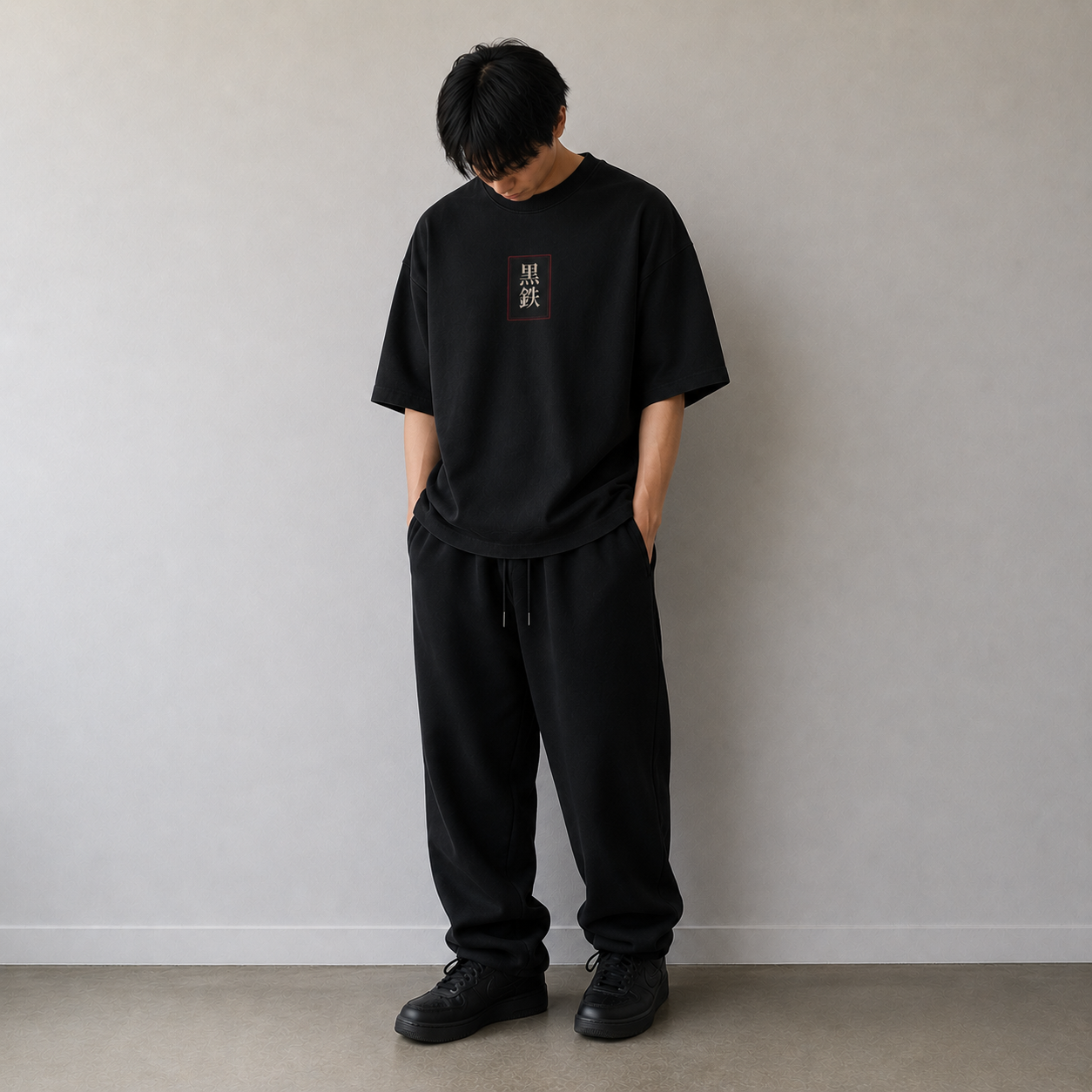 VICTORIOUS KUROGANE t-shirt styled in dark streetwear setting