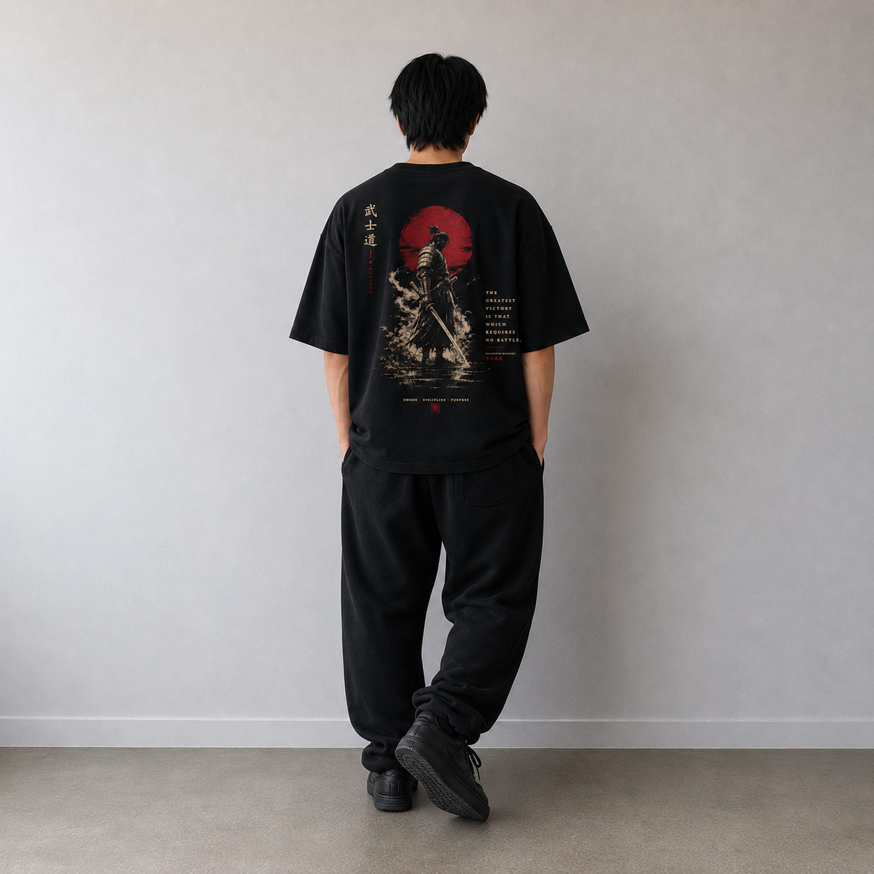 VICTORIOUS black graphic tee lifestyle image by KUROGANE